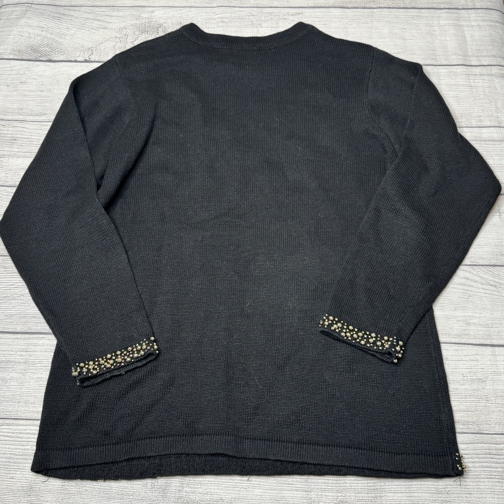 Vintage Victoria Jones Holiday Christmas Sweater Black Beaded Embroidered Floral - Picture 3 of 3